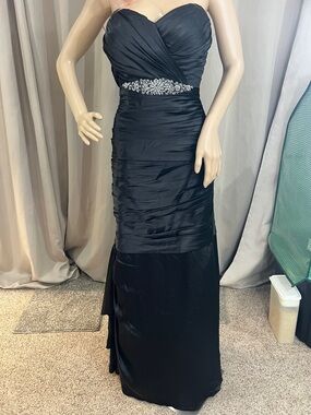 Bill Levkoff Strapless Black Evening Gown with Beaded Waist